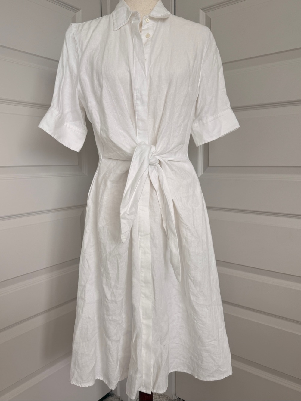 Ralph Lauren White Linen Tie-Waist Midi Shirt Dress